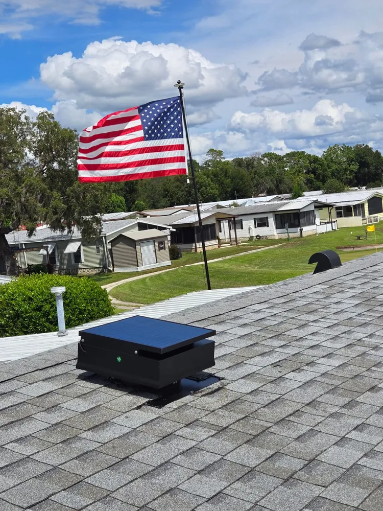Solar attic fan installed on a Florida home in a residential community
